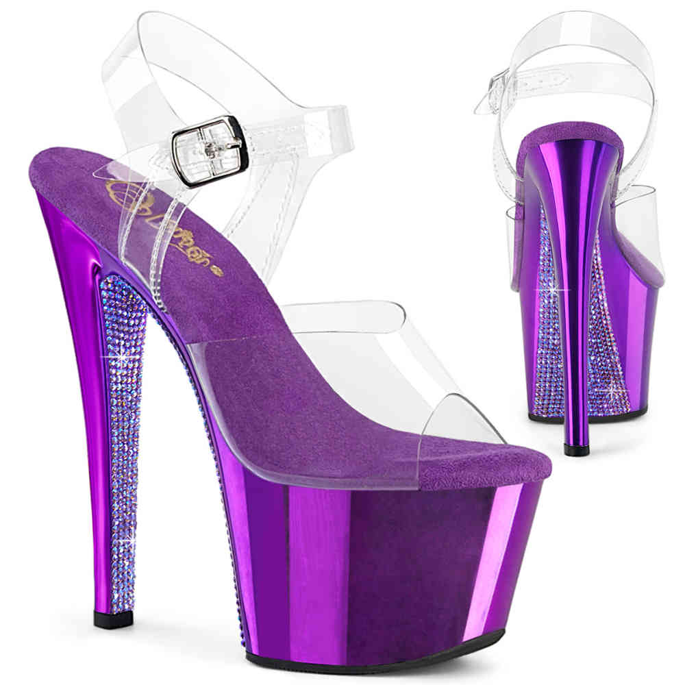 Pleaser - SKY-308CHRS Sandaal met enkelband - Transparant/Paars